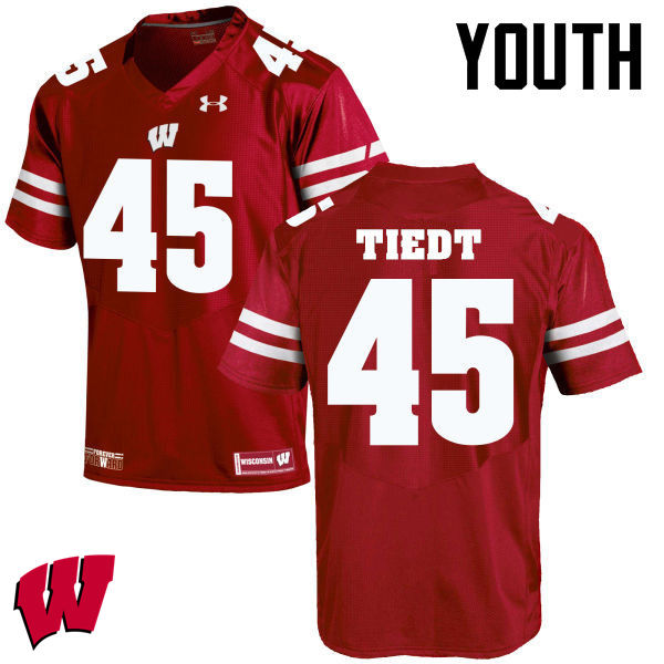 Youth Wisconsin Badgers #68 Hegeman Tiedt College Football Jerseys-Red - Click Image to Close